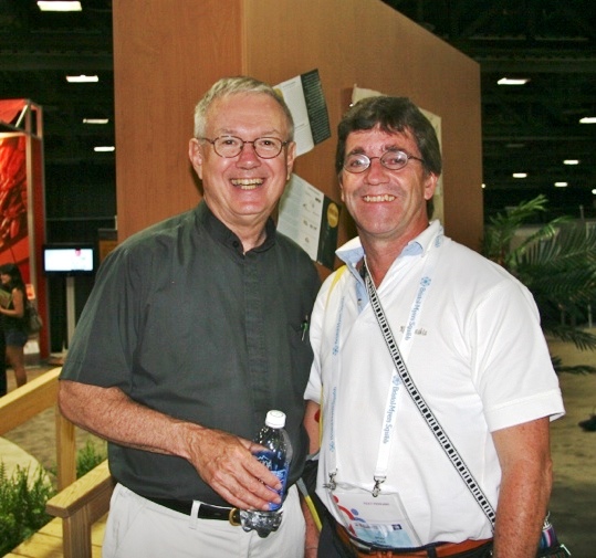 Pastor Emeritus, Don Seiple and Brian at international AIDS conference in Washington, D.C. in 2012 in Global Village